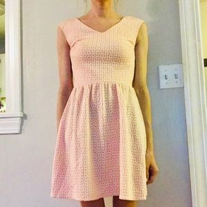 peach & white gingham-style cotton skater dress